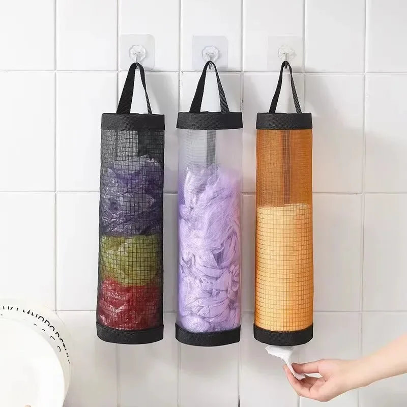 Home Grocery Bag Holder Wall Mount Plastic Bag Holder Dispenser Hanging Storage Trash Garbage Bag Kitchen Garbage Organizer