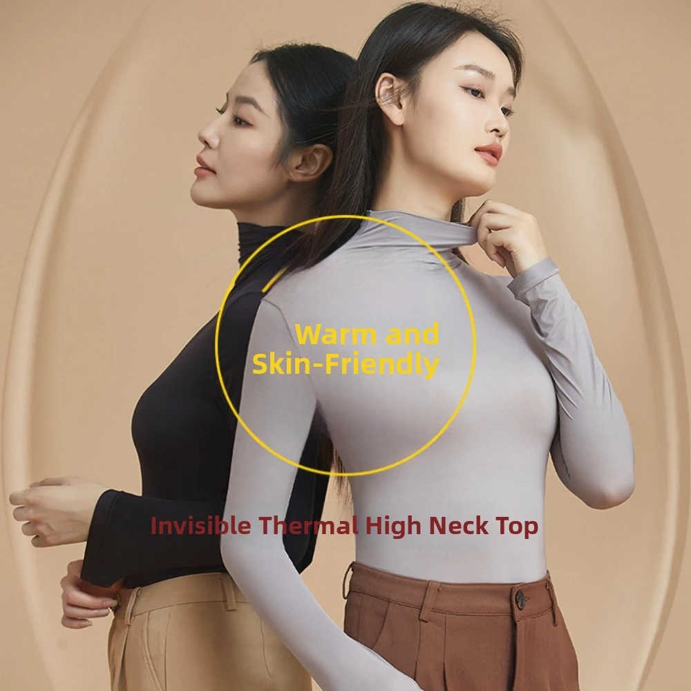 Tops and Pants Set Women Thermal Clothes High Neck Ultra-thin Invisible Thermal Underwear Feel Heating Lingerie
