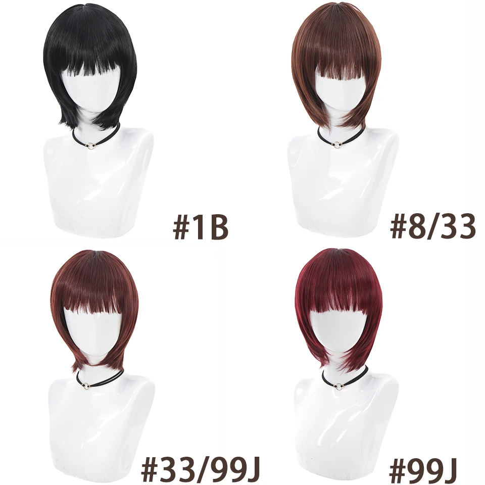 Short Straight Bob Black For Women synthetic wig with fringe Ladies High temperature silk wig For Christmas Carnival Daily wear image 6