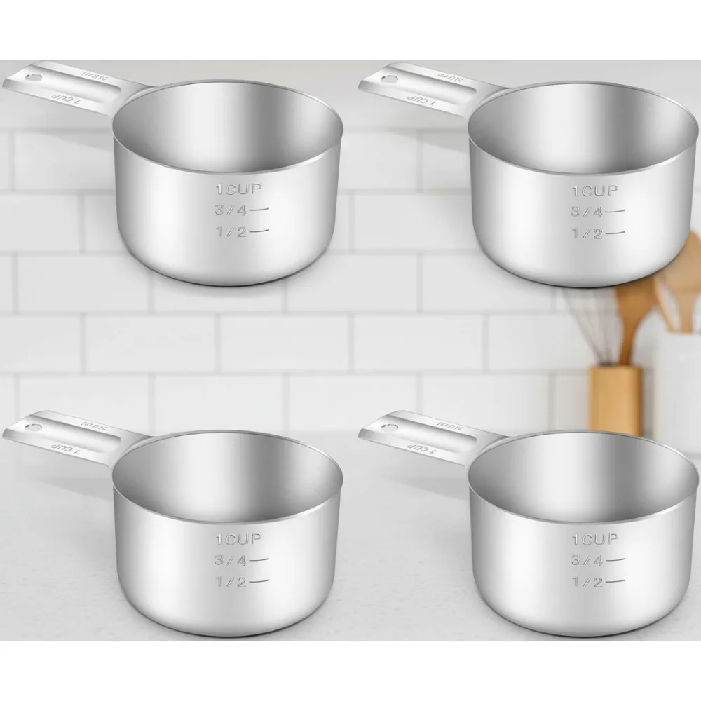 

4 шт., набор мерных чашек из нержавеющей стали, 240 мл, метрические, американские, можно мыть в посудомоечной машине, кухонные инструменты для выпечки