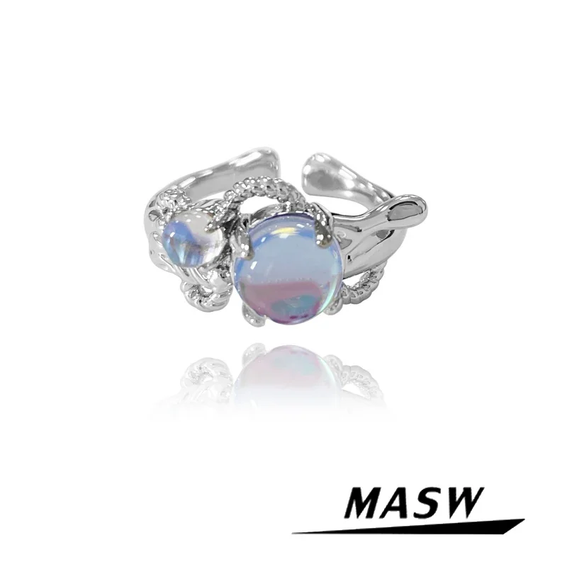 

MASW Original Design Crystal Rings Popular Modern Jewelry High Quality Copper Geometric Open Rings For Women Girl Party Gift