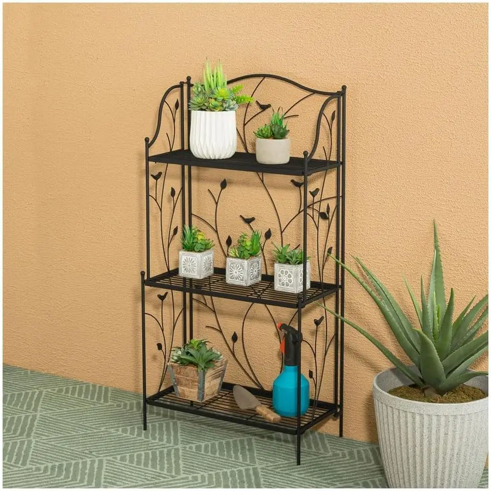 3-Tier Metal Plant Stand for Home and Outdoor Use - Storage Organizer and Decorative Shelving