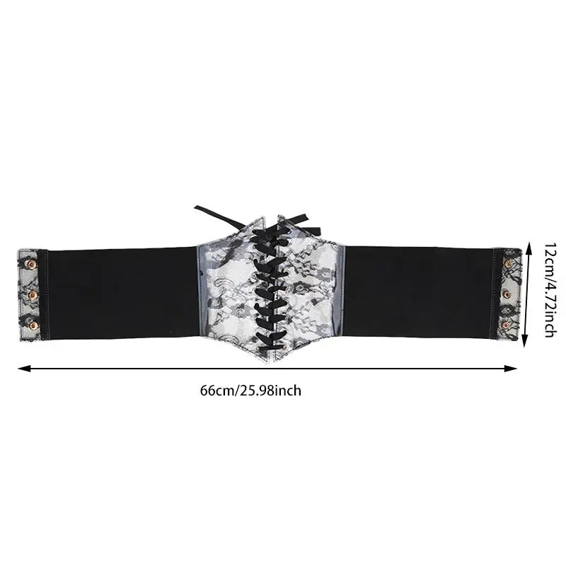 Women Wide Lace Corset Waist Belt Flower Embroidery Nylon Waistband Strap Stretchy Decorative Slimming Body Belts