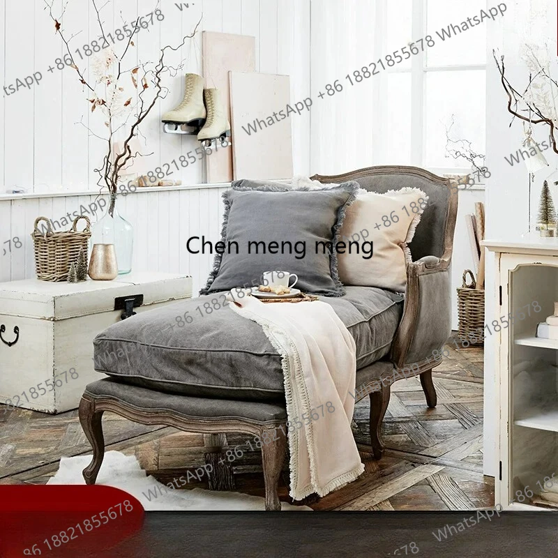 

American chaise longue lounge chair living room single lazy sofa French balcony lunch break solid wood chaise longue chair