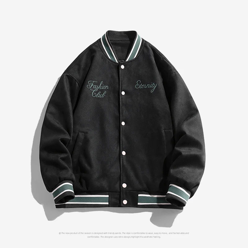 Chaqueta de ante para hombre, chaqueta de béisbol Retro, abrigo Bomber bordado con botones, abrigo táctico informal de Hip Hop callejero, Moda de Primavera