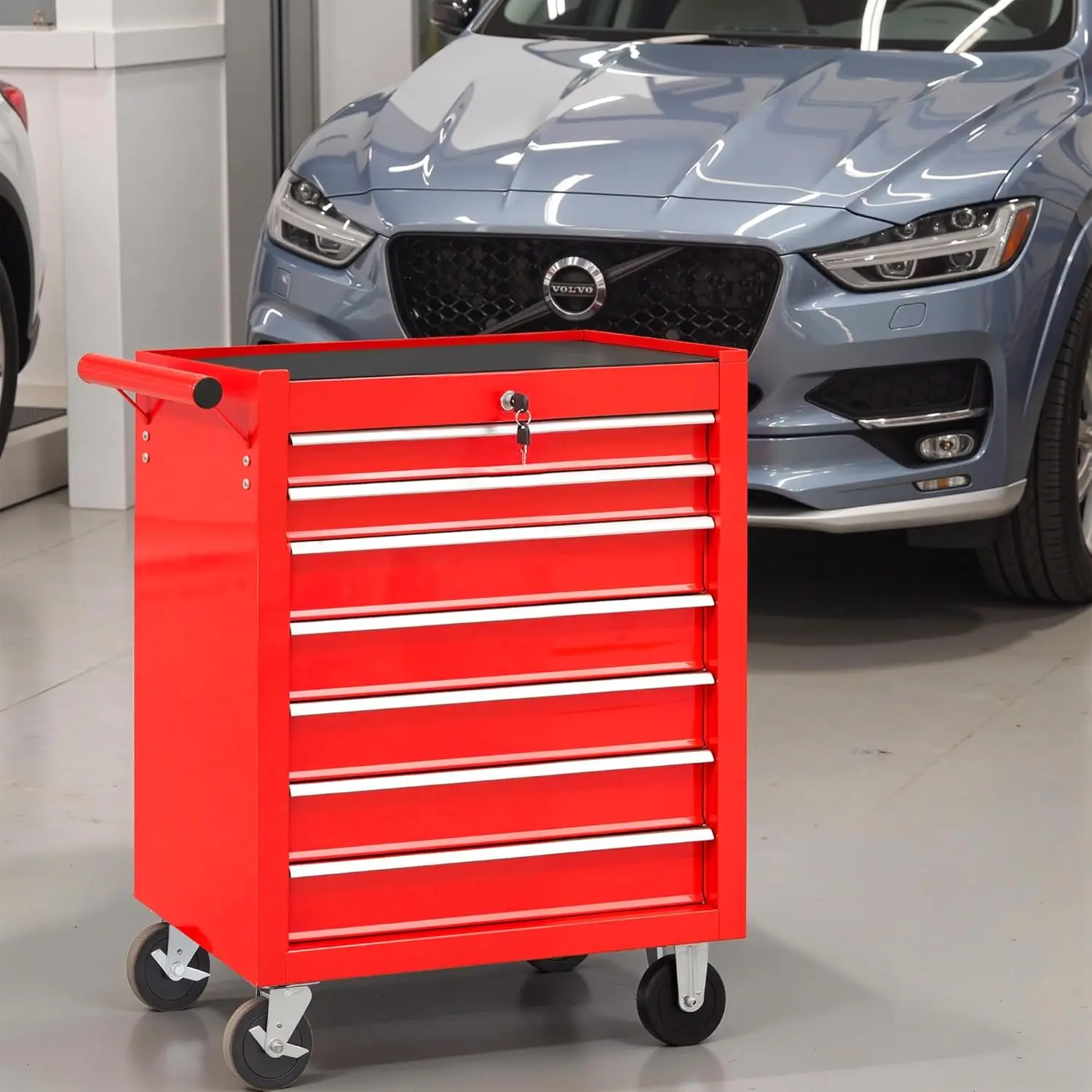 صندوق أدوات الصدر المتداول مع عجلات 7 أدراج أداة الصدر ث/عجلات قابلة للقفل عربة تخزين ميكانيكي متعدد الوظائف