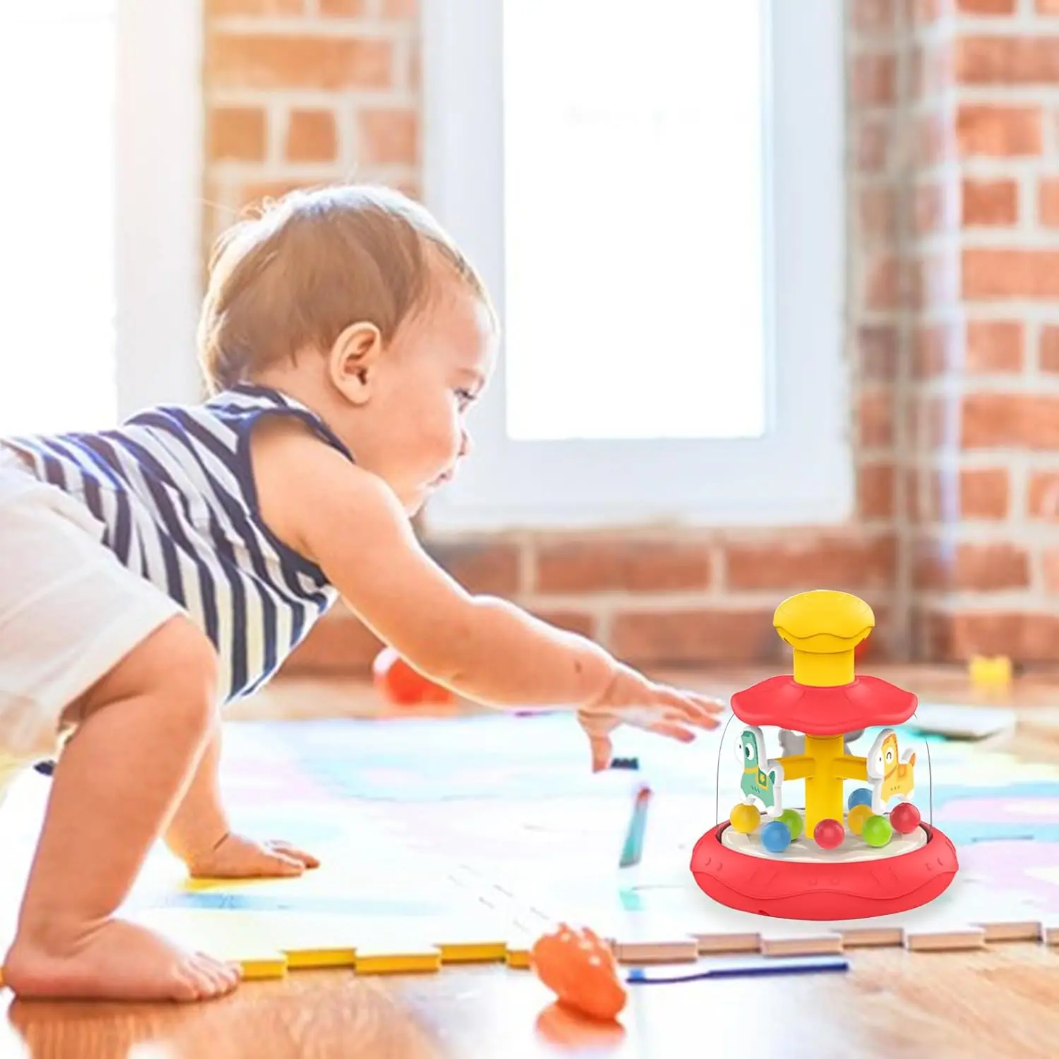 Cartoonpers, draai, spelen, carrousel, dier, baby, puzzel, vroege educatie, handoogcoördinatiespeelgoed