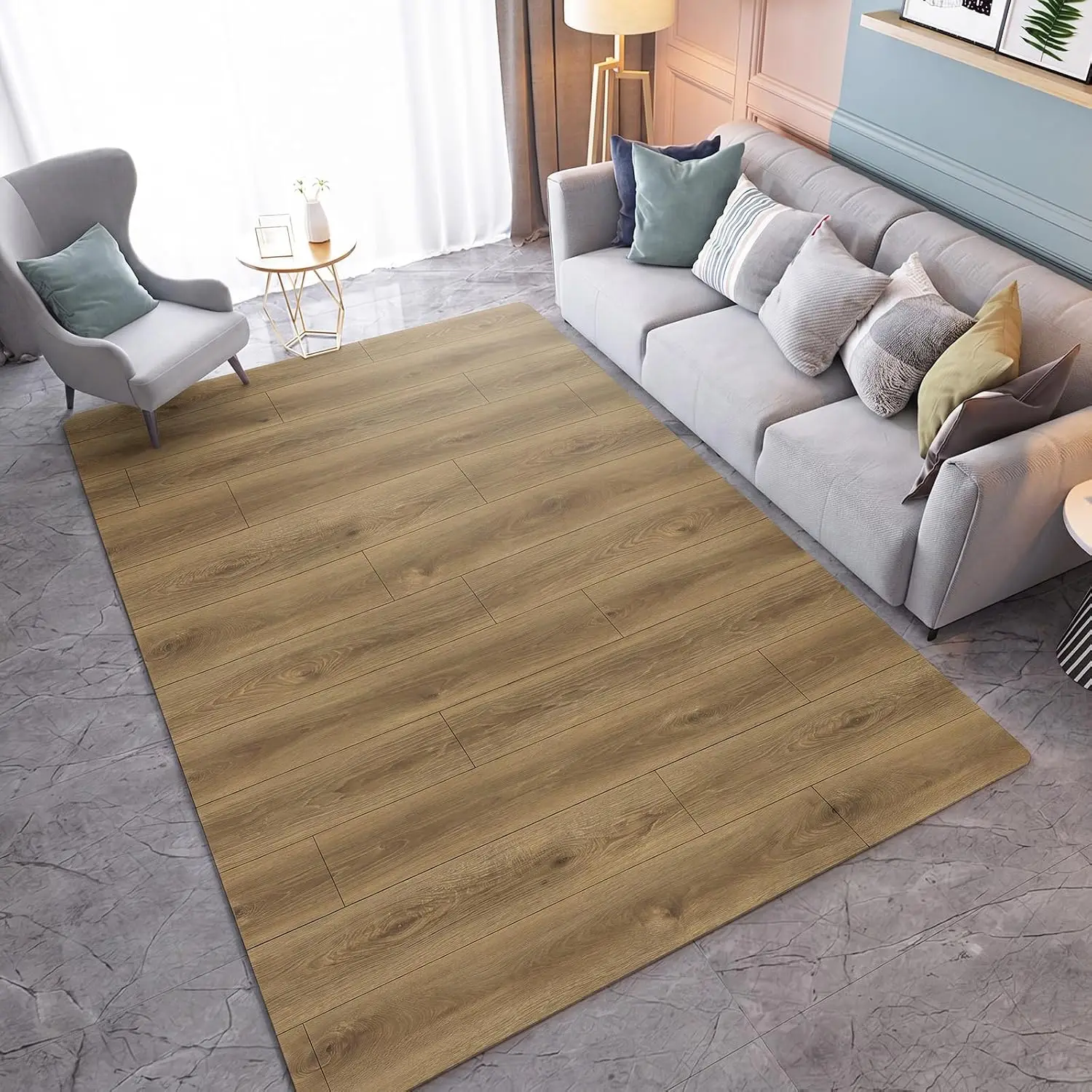 5' x 6.6' Wood Grain Vinyl Floor Mat Non-Slip, Easy Clean Vinyl Rug for Home, Kitchen, Hallway,Entryway,Patio,Under Table Protec