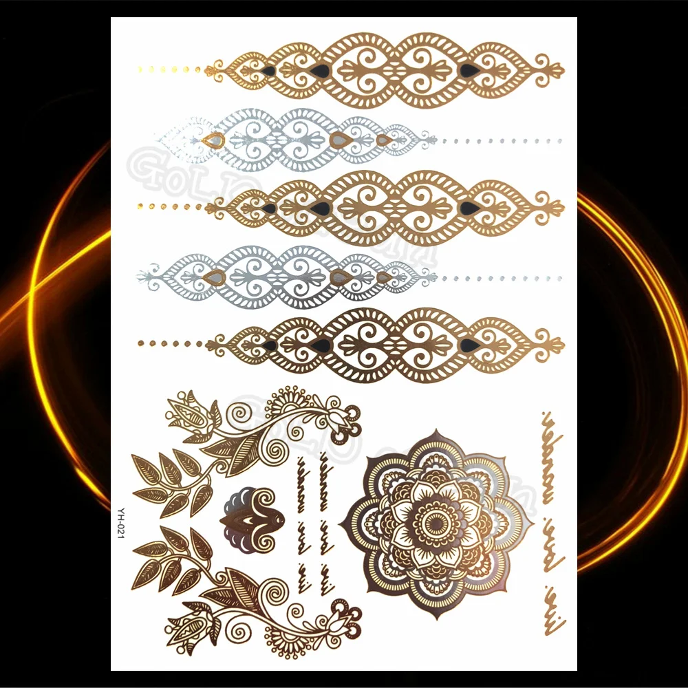 Sexy Golden Lace Mandala Temporary Tattoos For Women Adult Sun Butterfly Moon False Tattoo Arm Chest Body Art Waterproof Tatoos
