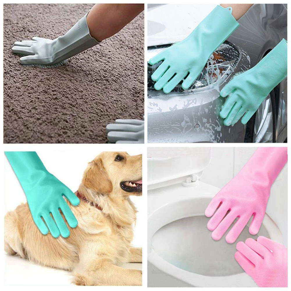 Dishwashing Cleaning Gloves Magic Silicone Rubber Dish Washing Gloves for Household Sponge Scrubber Kitchen Cleaning Tools