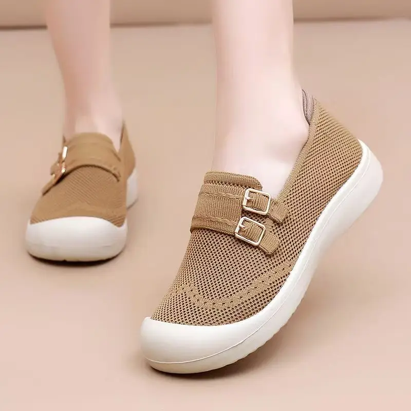 2026 New Women Air Mesh Casual Sneakers Spring Summer Soft Sole Round Toe Shallow Slip On Middle Aged And Elderly Walking Shoes