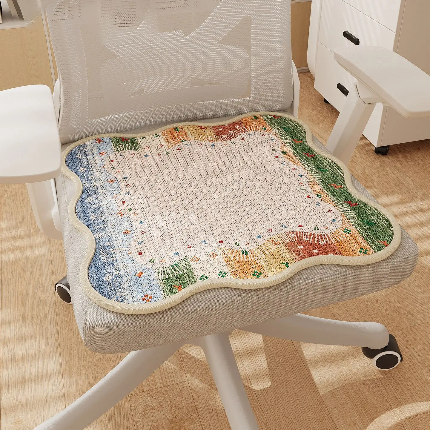 1pc Linen Woven Cushion,vintage Color Floral Floor Mat Breathable and Non Slip Office Household Chair Cushion Bedroom Decoration