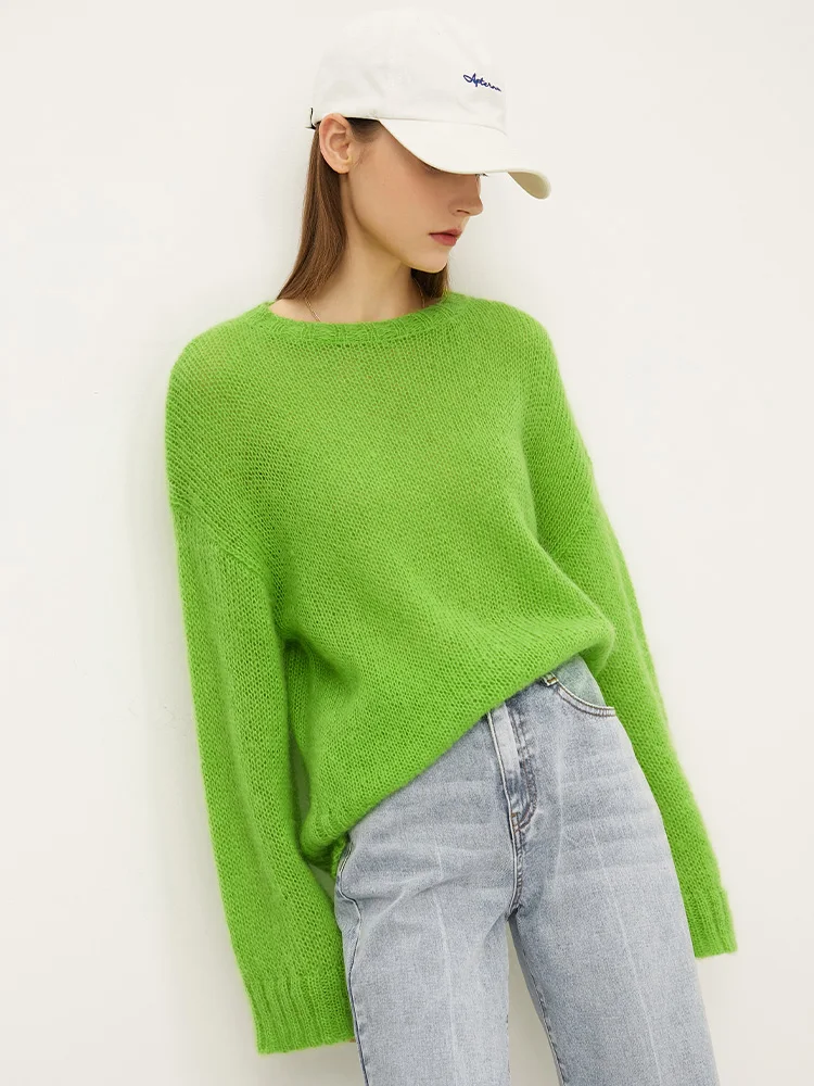 AMII Minimalism Fashion Women Sweater 2023 Autumn Simple Office Lady Lazy Loose Knitted Tops O-Neck Female Pullovers 12343373