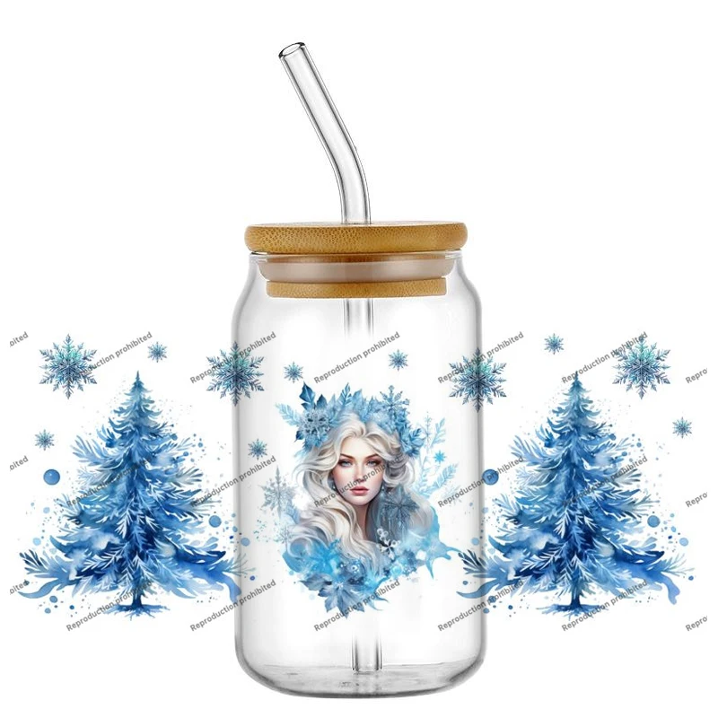 

The snow girl Christmas Coffee cup DIY 16oz UV DTF Cup Wrap Transfers Stickers Decorate Mugs Beer Can Bottle Libbey Glass