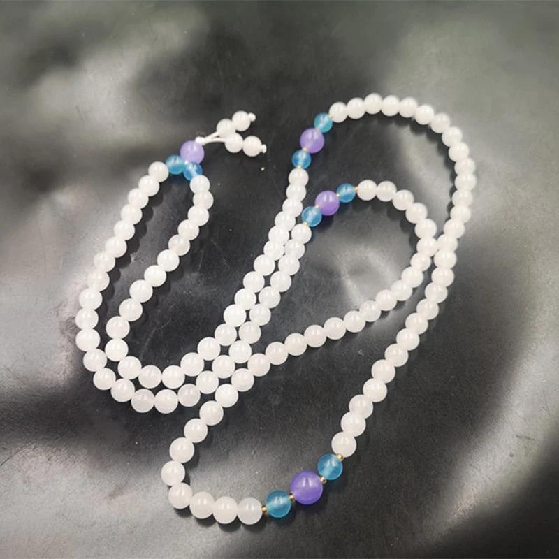 6mm 108-piece Xinjiang white round bead can be wrapped around gold thread jade bracelet