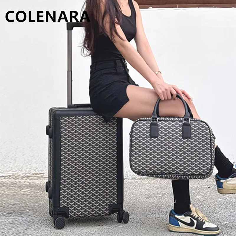 COLENARA Men's Suitcase Aluminum Frame Boarding Box Set Business Trolley Case Women's 20