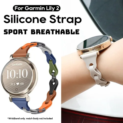 Imagen 1 del producto Correa de Metal de silicona con hebilla de cadena para pulsera Garmin Lily 2, pulsera de repuesto de moda para accesorios de reloj Garmin Lily2