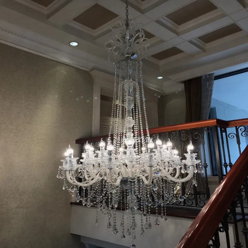 

Stairwell Plus Long Led Crystal Chandelier Lighting Church Hotel lobby deco Large Staircase Chandeliers Led lustre de cristal