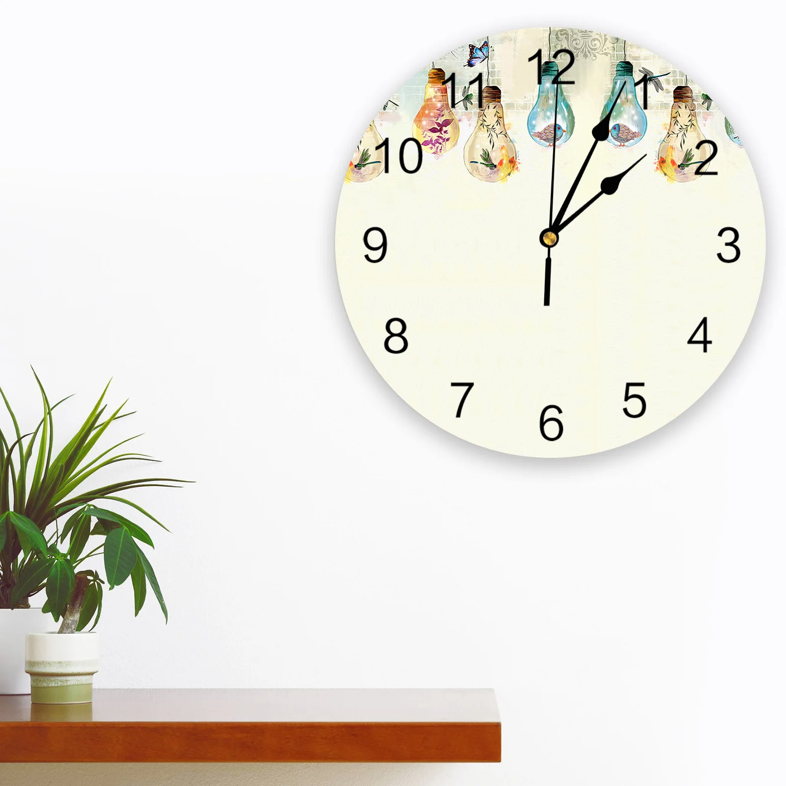 Bulbs Butterflies Flowers Birds Bedroom Wall Clock Large Modern Kitchen Dinning Round Wall Clocks Living Room Watch Home Decor