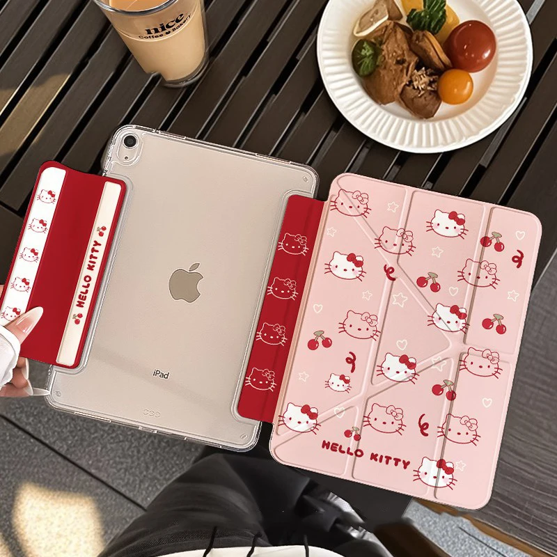 산리오 헬로 키티 아이패드 보호 케이스 수평 수직 자기 흡착 아이패드 에어7 펜 슬롯 없음 벤드 방지 태블릿 케이스
