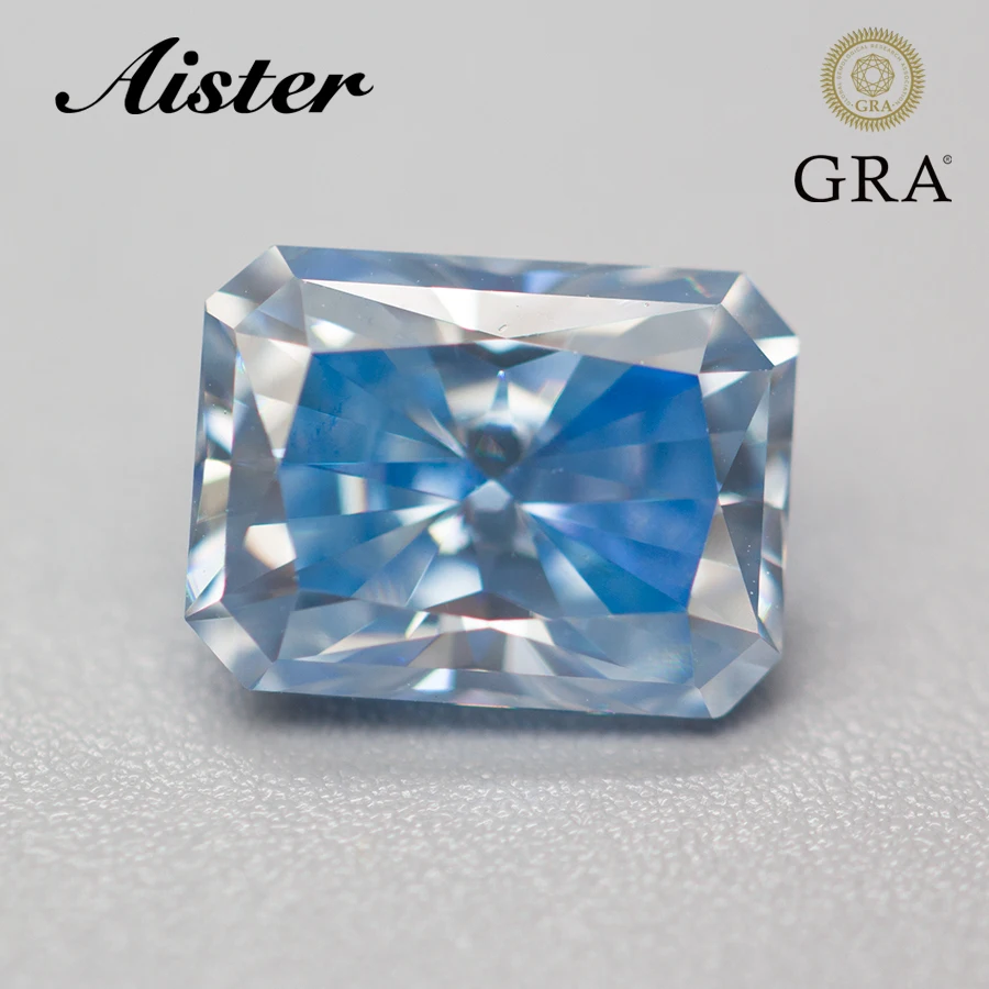 Aquamarine /Ice Blue Moissanite Stone Radiant Cut VVS1 Lab Diamond Gemstone Passed Diamond Test with GRA Report