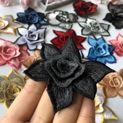 5Pcs 3D Small Flower Embroidery Patches  African Lace Applique Sewing On Clothes Wedding Dance Dress Decor Patch Diy Blue White