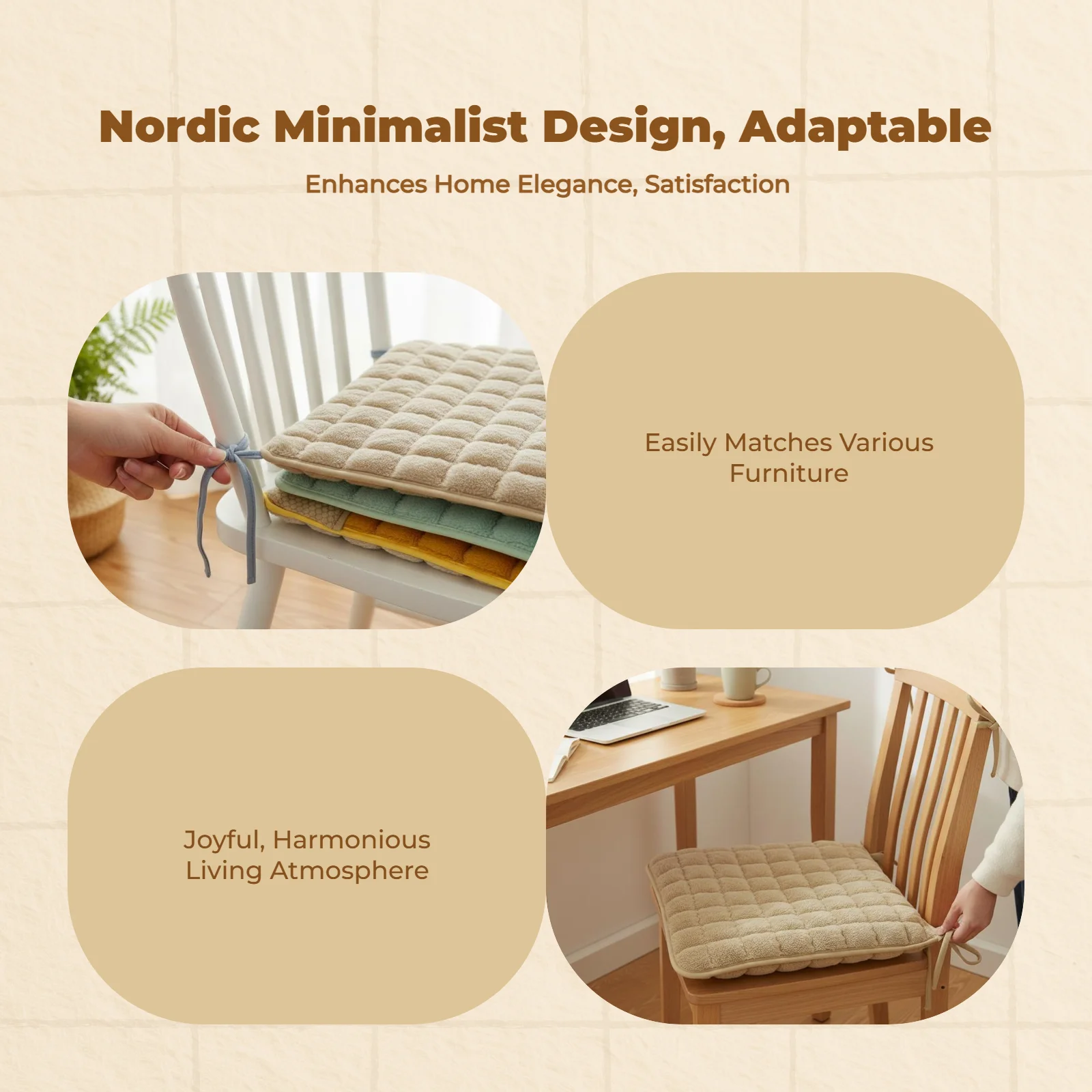 

Квадратная плюшевая подушка для стула, для офиса и столовой, нескользящая