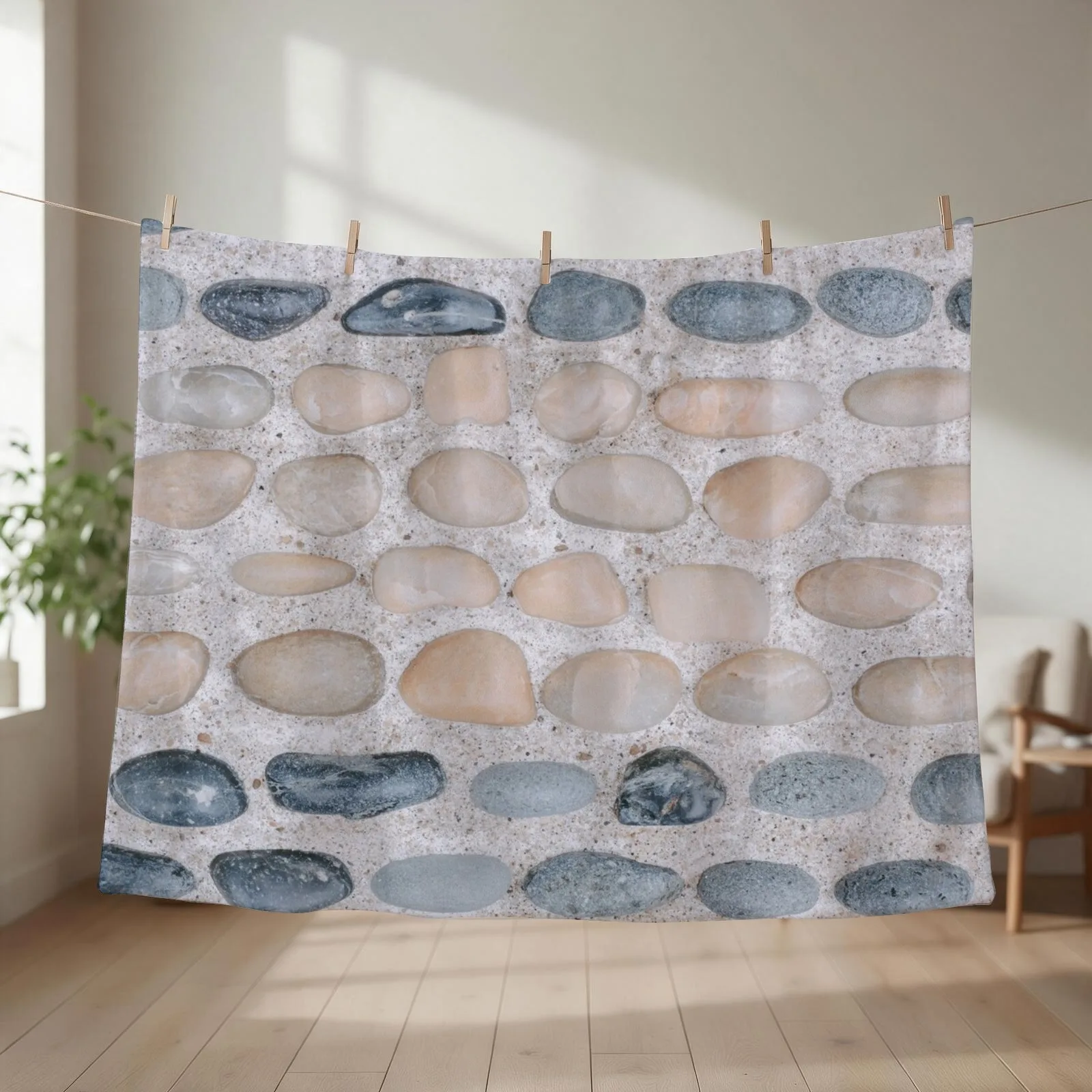 Pastel Pink and Blue Pebbles on the Sand - Colorful Stones Collection - Cool for the Summer SPA Throw Blanket anime Blankets
