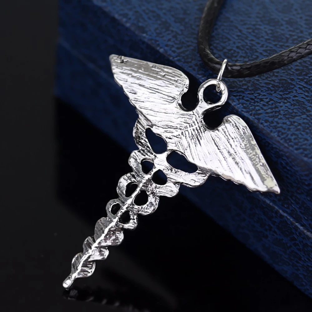 Silver Plated Medical Symbol Nurse Doctor Pendant Caduceus Necklace Snakes Wings Necklace Nurse Day Gifts