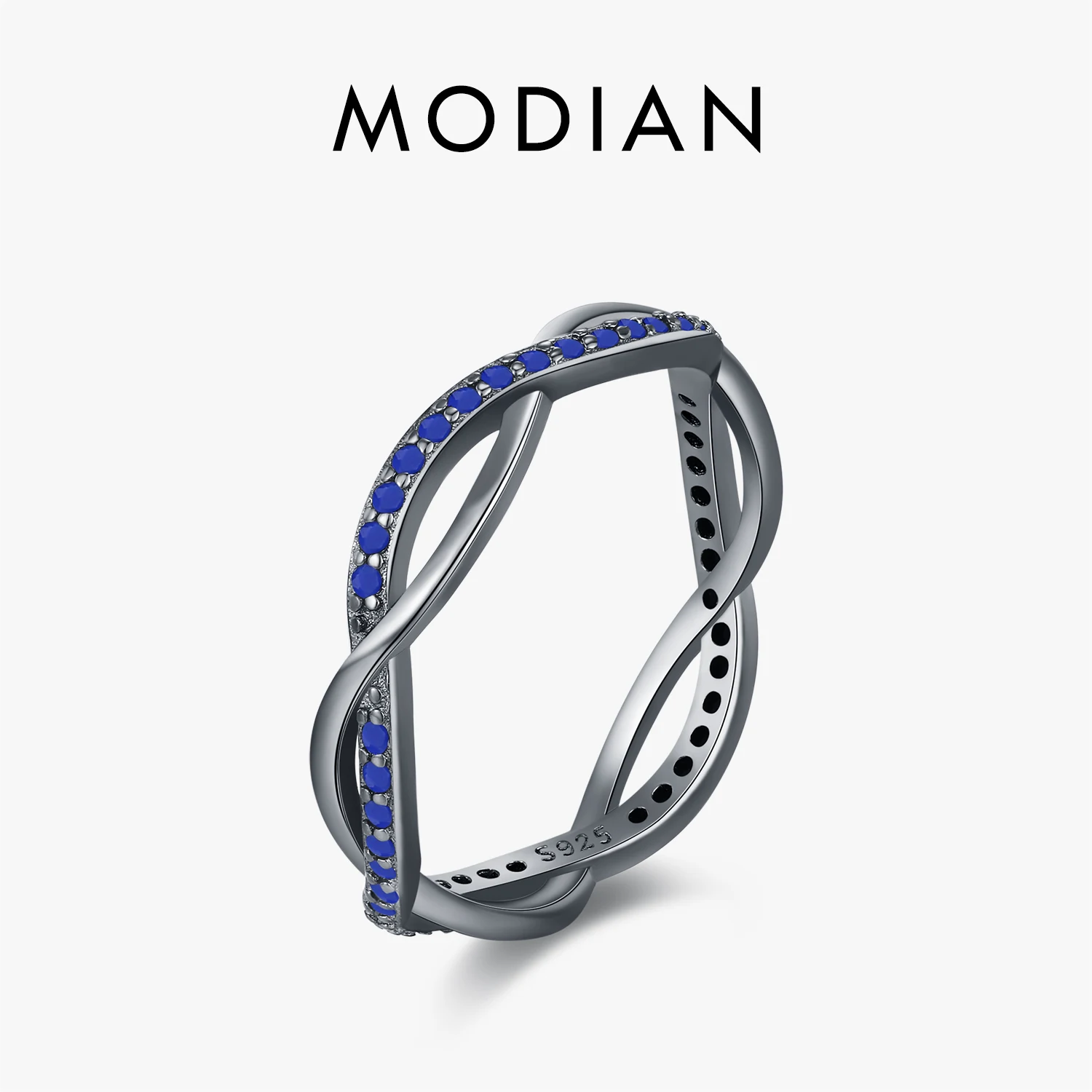 

MODIAN 925 Sterling Silver Synthetic Lapis Lazuli Black Golden Twist Lines Finger Rings For Women Fine Jewelry