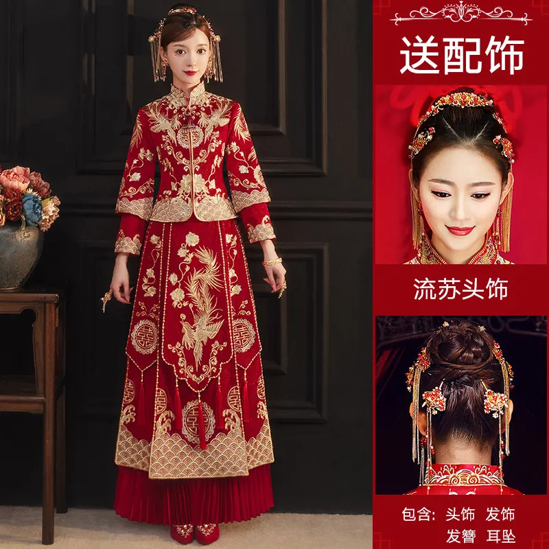 Dragon Chinese Bridal Dress Matching Couple Wedding Attire for Tea Ceremonies and Wedding Reception Celebrations