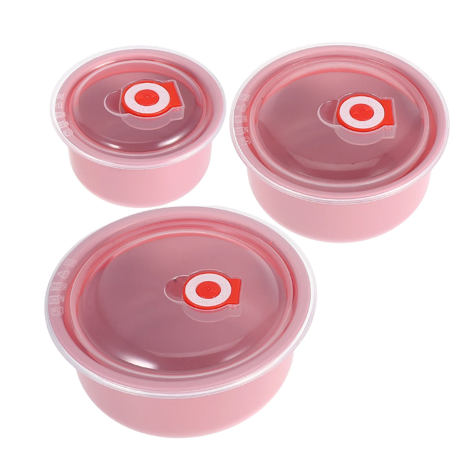 

3 Piece Pink Kitchen Food Containers Airtight Lids for Fruit Vegetable Meat Storage Crisper Set Temperature Resistant Plastic