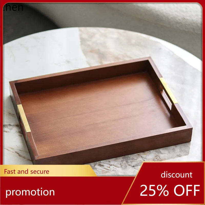 

ZML New Chinese Style Restaurant Coffee Table Storage Fruit Tray Solid Wood Tray Ornament Model Living Room Decoration