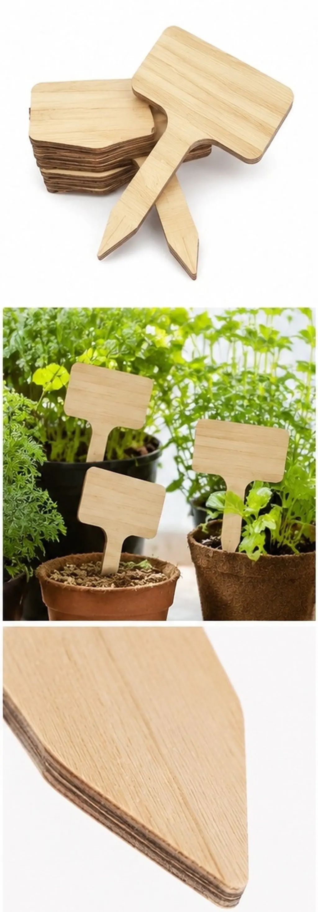 30Pcs T-Type Wooden Plant Markers Eco-Friendly Wood Garden Labels for Plant Identification DIY Gardening Home Commercial