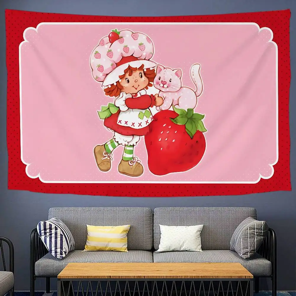 Cartoon Girl S-Strawberry S-Shortcake Printed Large Wall Tapestry Indian Buddha Wall Decoration Witchcraft Bohemian Hippie Wall