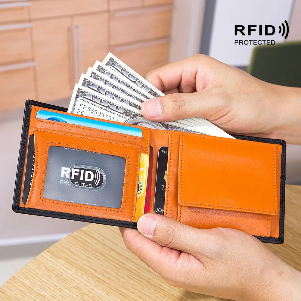 

Genuine Leather Men Wallet Coin Purse Card Holder Rfid Ultra Thin Short Male Walet Pocket Credit Card Holder