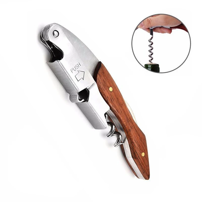 Waiter's Corkscrew with Red Pear Wood Multifunction Wine Corkscrew Professional Bottle Opener Easy to Carry Kitchen Accessories