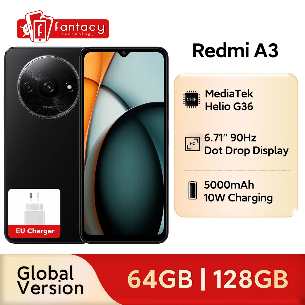 Xiaomi Redmi A3 Wersja globalna Smartfon MediaTek Helio G36 5000 mAh Bateria 90 Hz 6,71 "Dot Drop Display