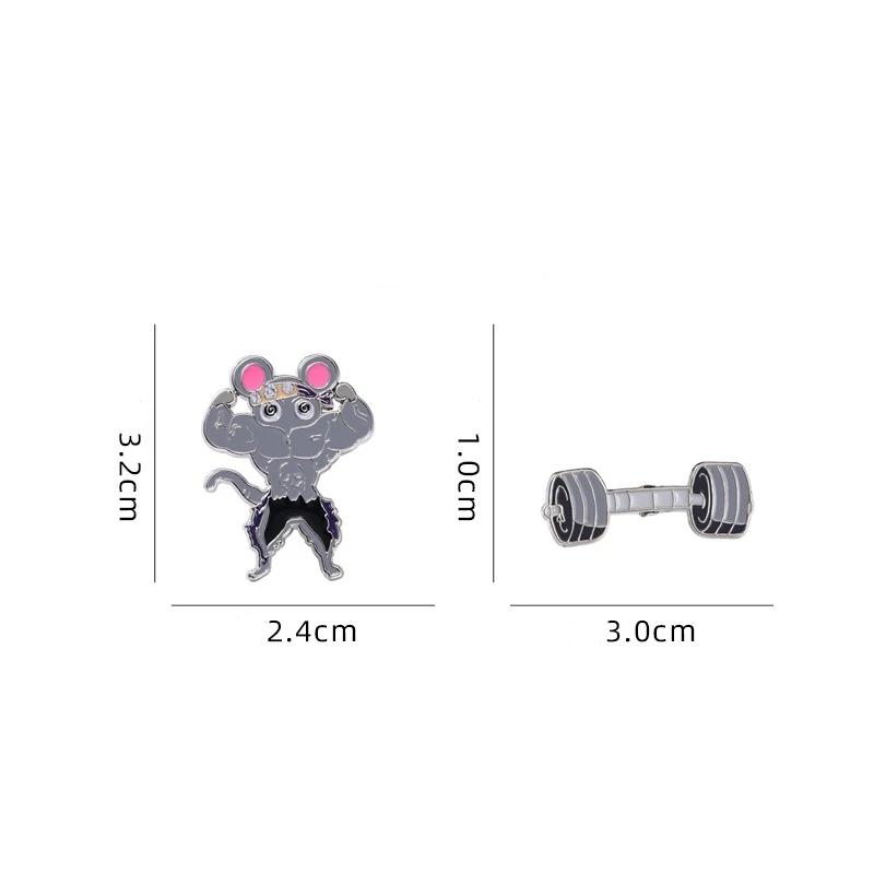 Funny Cartoon Mouse Enamel Brooch Creative Animal Fitness Muscle Male Dumbbell Lapel Pin Badge Backpack Clothing Hat Accessories