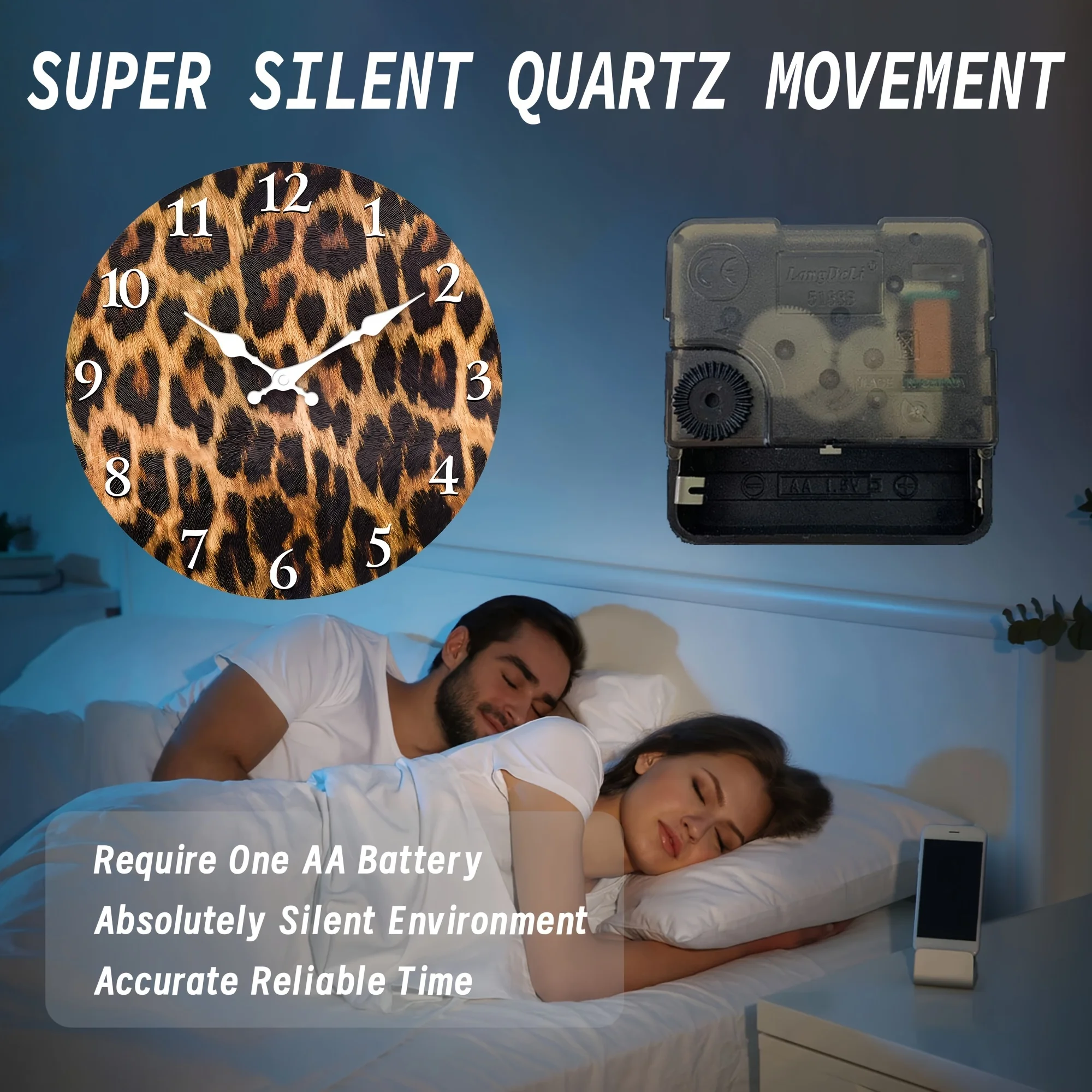 1pc Wooden Wall Clock, Brown Leopard Design Wall Clock, Silent Clock, for Living Room Bedroom, Room Decoration, Kitchen Office Decoration, Modern Classic Home Art Deco Wall Clock, Birthday Gift (battery Not Included)