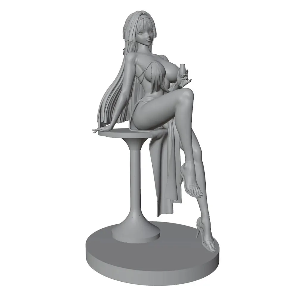 1/24/6 Elegant Girl with Long Hair in Evening Dress, Cute Girl Resin Model Kit, GK mini 3D Printed Gray Model Statue, Not Colore