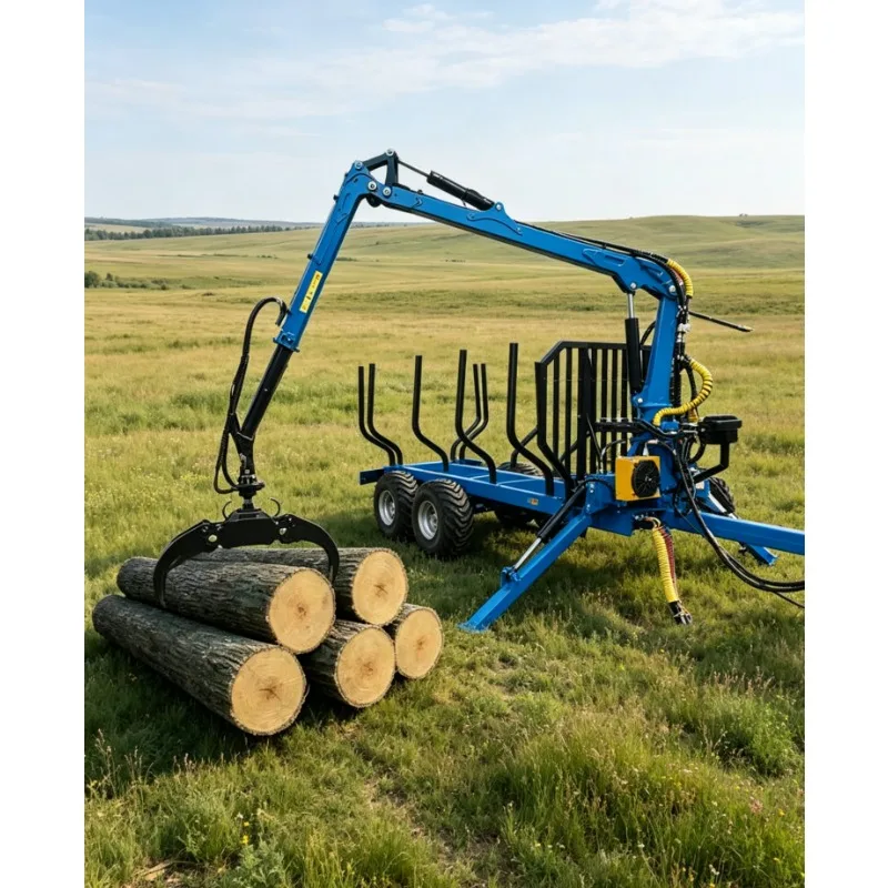 

2Ton ATV Log Crane Trailer 4.2m Hydraulic Grapple CE Certified Farm Forestry Timber Loader PTO Winch Wood Trailer Heavy Duty