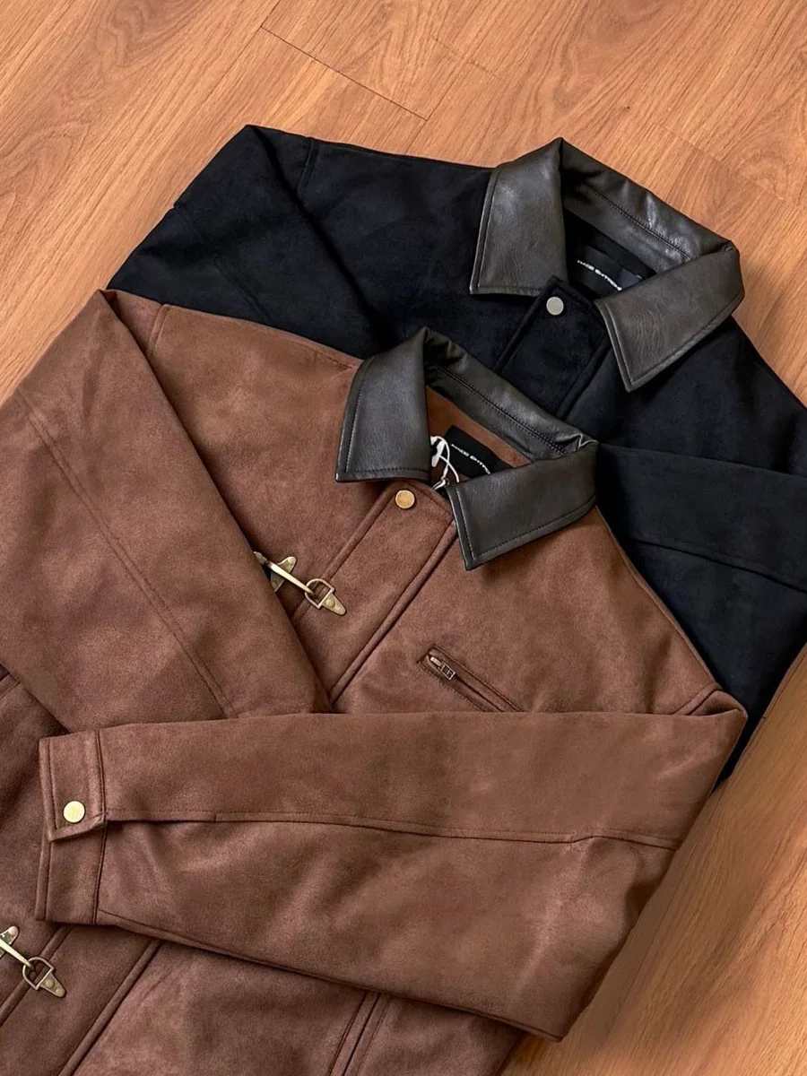 

EME Winter Barn Sle Men's Jaet Thiened Warm Du down Suede Workwear Aircrt Bule Jaet Ci Casual Pure Color