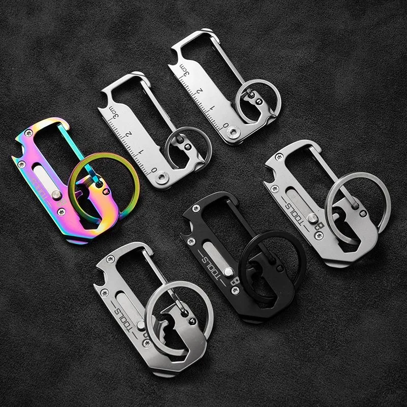 الفولاذ المقاوم للصدأ مفتاح سلسلة سكين جيب سكين صغير حزام قلادة متعددة الوظائف فتاحة الزجاجات حاكم مفك مفتاح السيارة #6