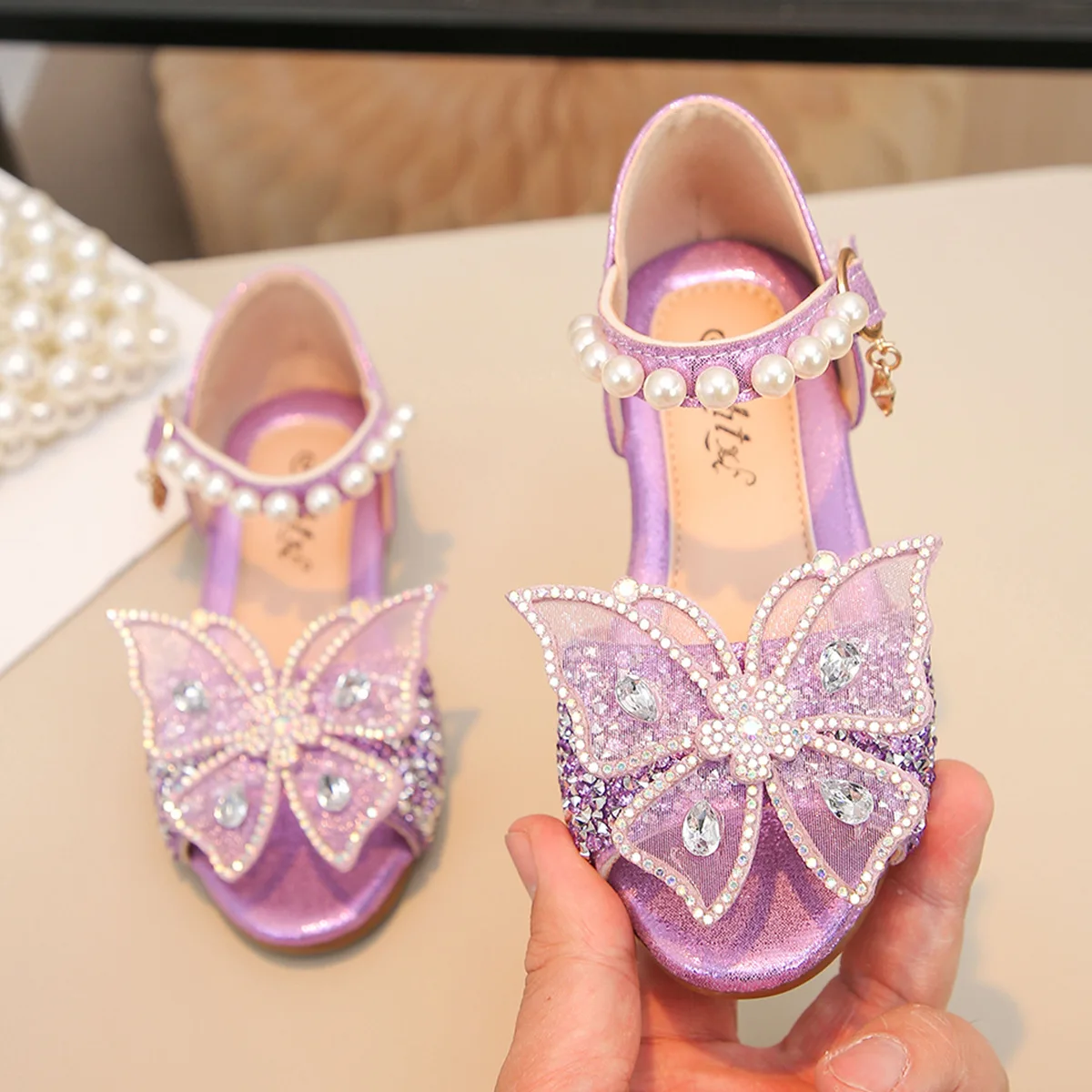 Kids Girls Princess Shoes Kids Summer School Shoes Student Casual Sandals Children Bowknot Colorful Diamond Pearl Big Sandals