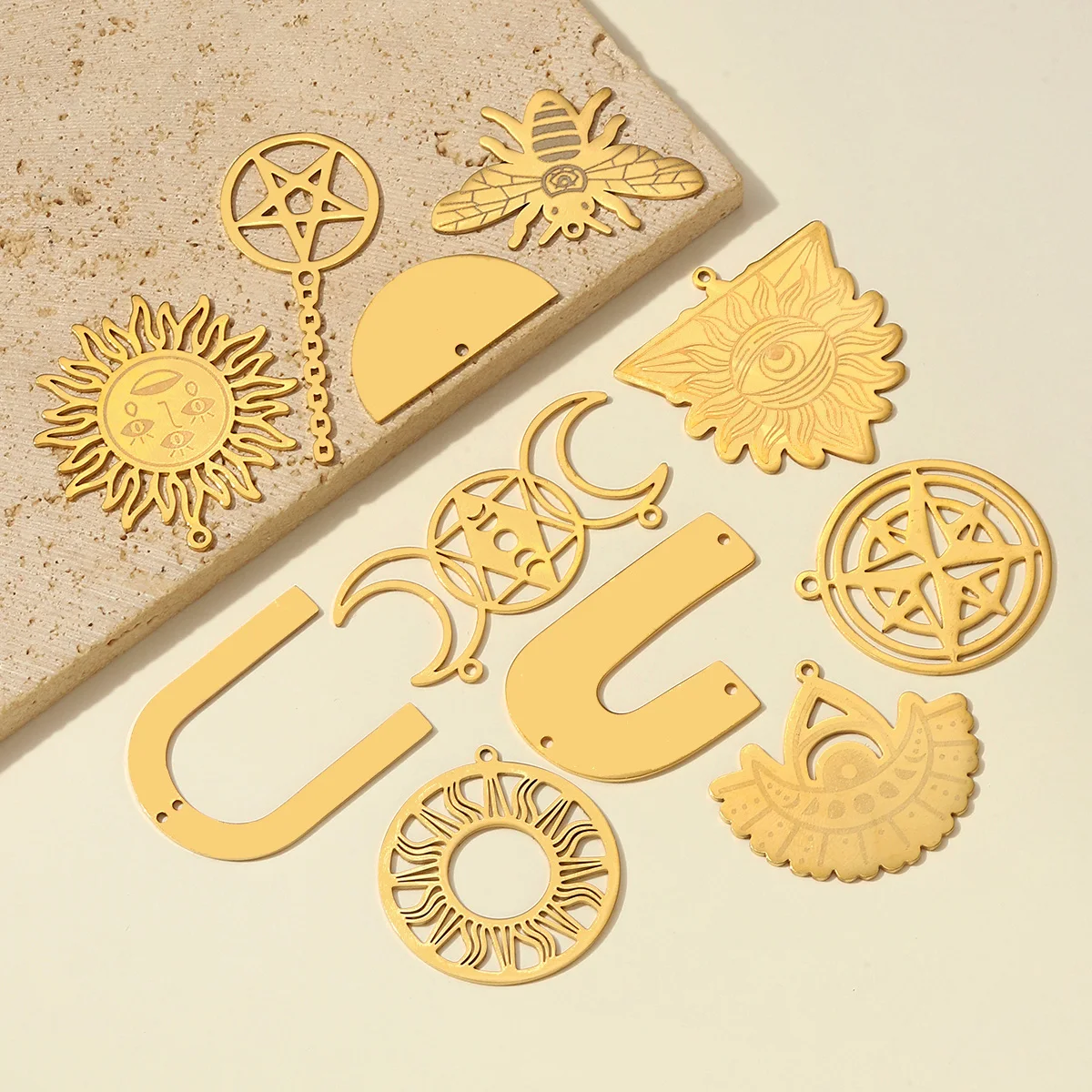 10pcs/Lot Stainless Steel Star of David DIY Charms Hourglass Lotus Necklace Pendants Woman Bee Snake Jewelry Finding Wholesale