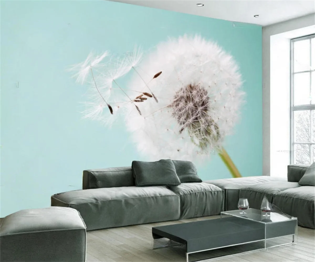 Customize large mural wallpaper light blue beautiful dandelion butterfly TV backdrop wallpapers home decor papier peint