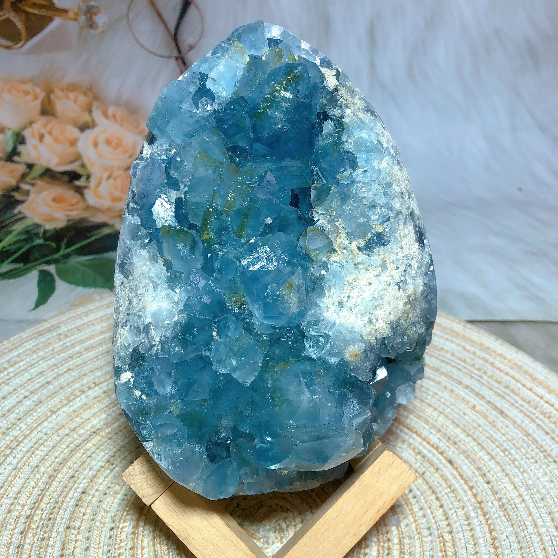 Natural Crystal Blue Celestite Big Egg Specimen Geode Raw Stone Cluster Rare Gemstone Housewarming Office Decorations