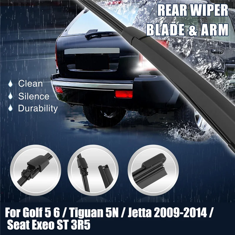 Rear Windshield Wiper Arm and Blade Set 1K9955707A for Golf 5 6 / Tiguan 5N / Jetta 2009-2014 / Seat Exeo ST 3R5