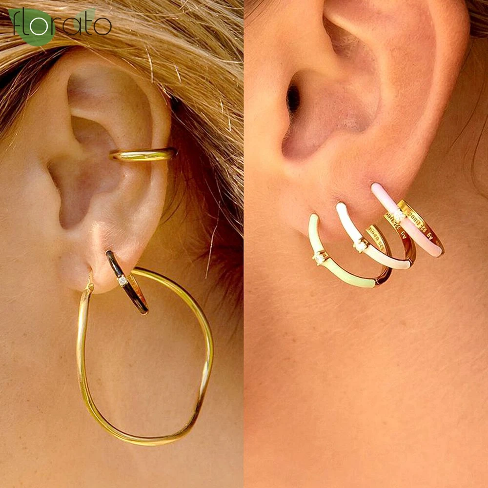 925 Sterling Silver Needle Cute Colorful Enamel Hoop Earrings for Women Fashion Earring Hoop Party Trend Jewelry Premium Gift
